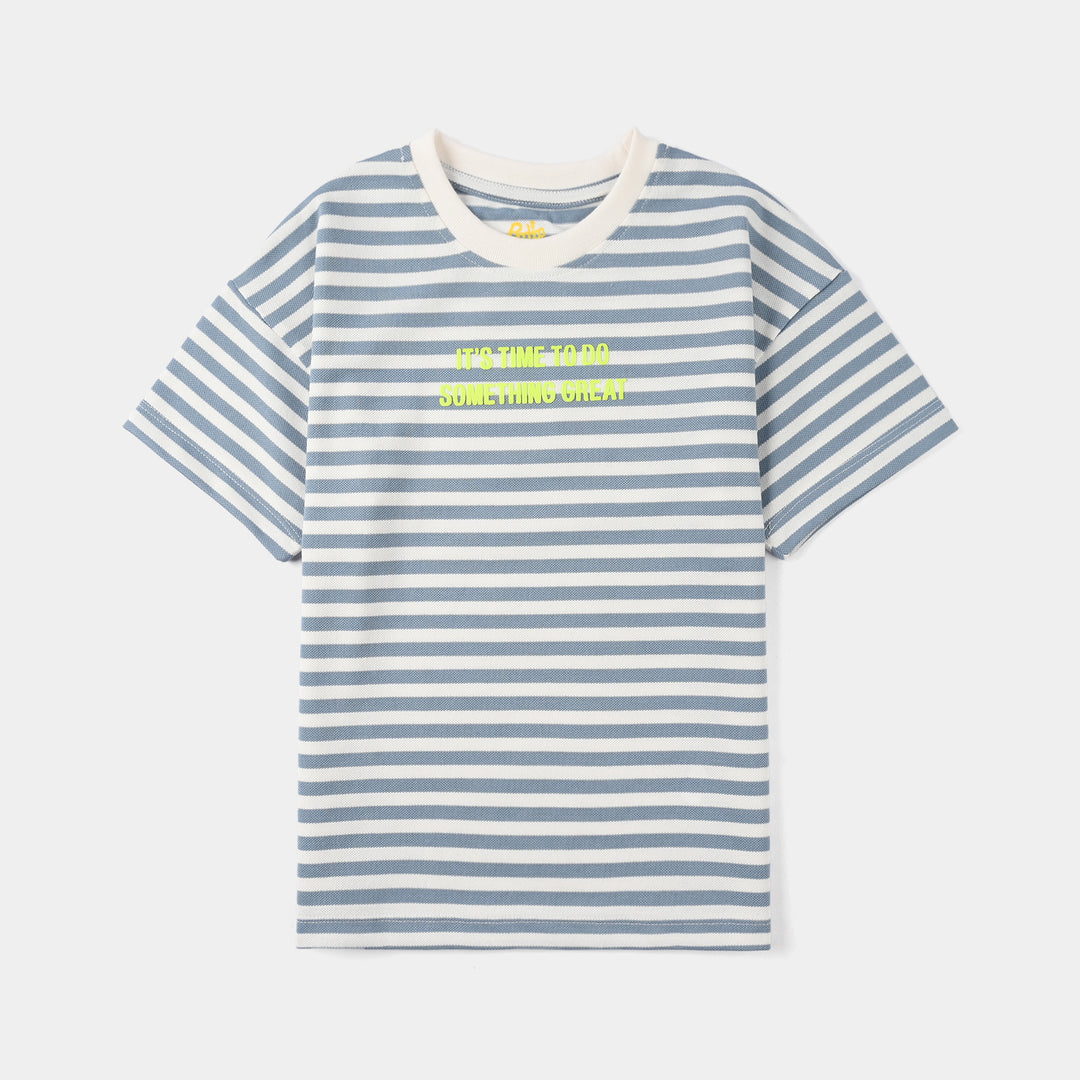 Boys Yarn Dyed T-Shirt (ITS TIME TO DO) - Blue
