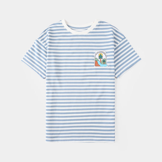 Boys Yarn Dyed T-Shirt Adventure - Blue
