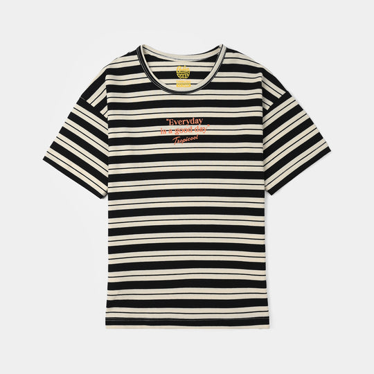 Boys Yarn Dyed Everyday T-Shirt - Black/Cream