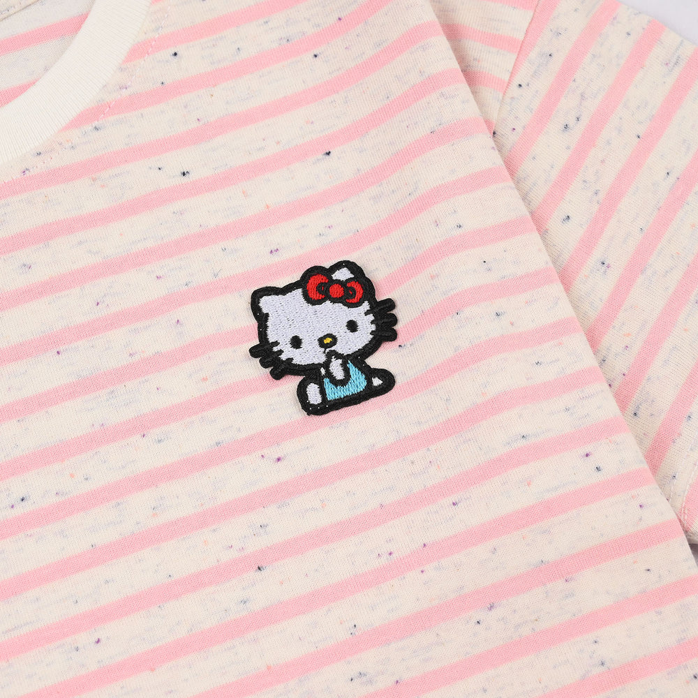 Girls Yarn Dyed Kitty T-Shirt - Pink