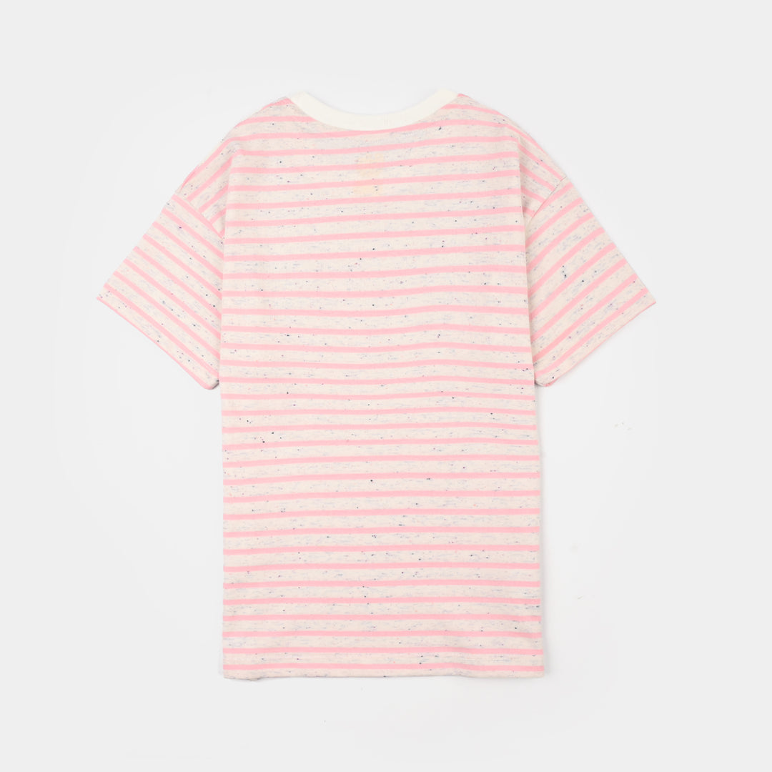 Girls Yarn Dyed Kitty T-Shirt - Pink