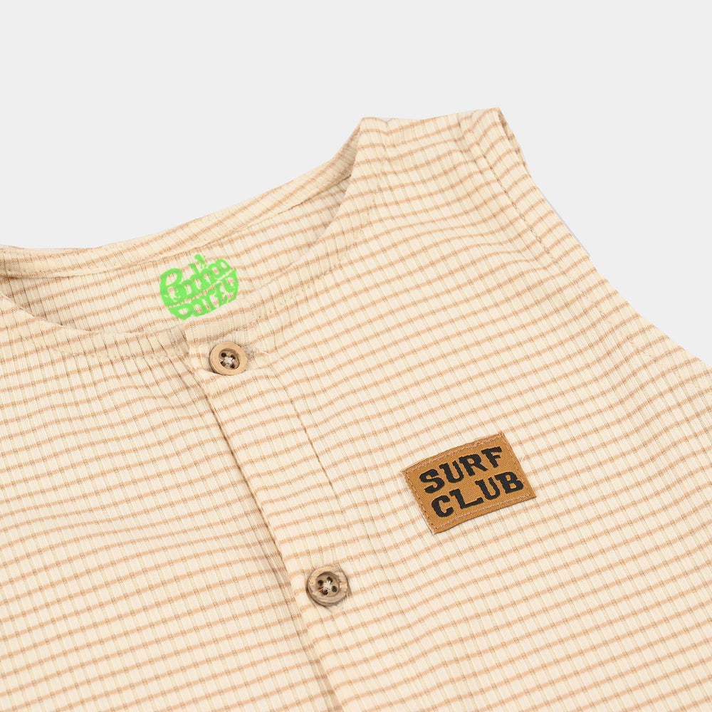 Infant Boys Yarn Dyed Knitted Rompers Surf Club - White