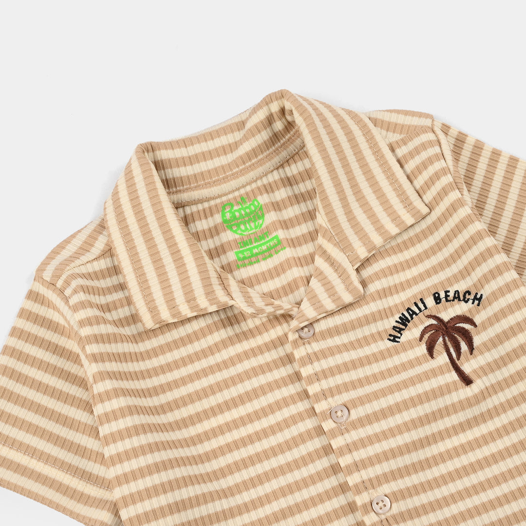 Infant Boys Yarn Dyed Knitted Suit (Hawai Beach) - Brown