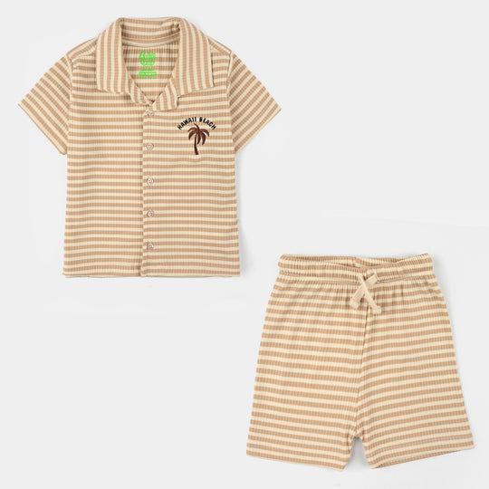 Infant Boys Yarn Dyed Knitted Suit (Hawai Beach) - Brown