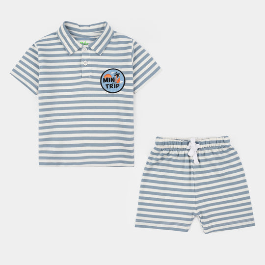 Infant Boys Yarn Dyed Knitted Suit (Mini Trip) - Grey