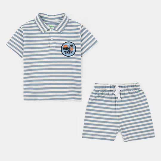 Infant Boys Cotton Jersey Mini Trip Infant Knitted Suits - Blue