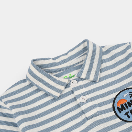 Infant Boys Yarn Dyed Knitted Suit (Mini Trip) - Grey