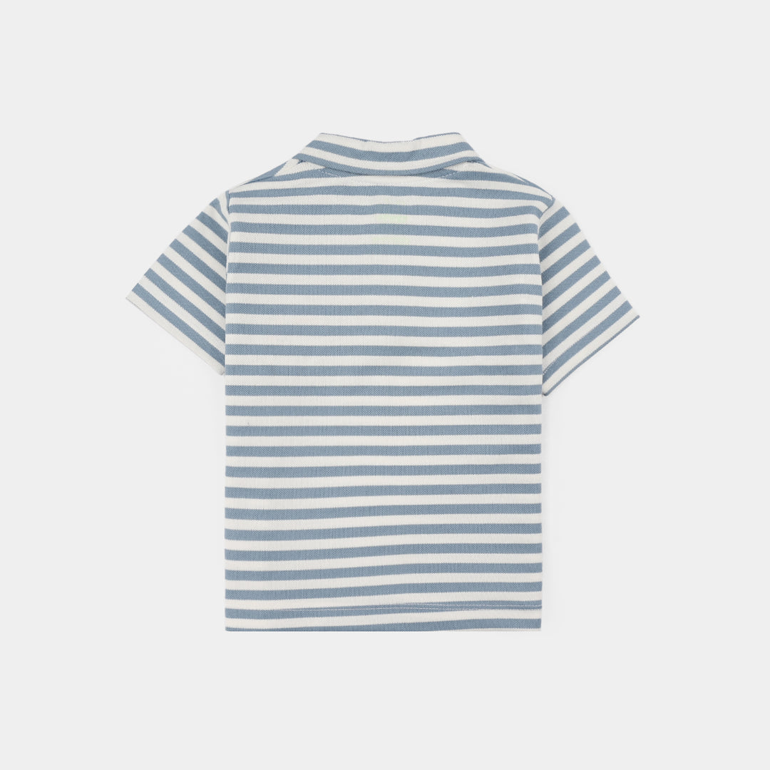 Infant Boys Yarn Dyed Knitted Suit (Mini Trip) - Grey