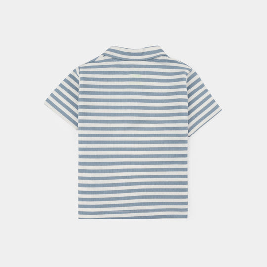 Infant Boys Yarn Dyed Knitted Suit (Mini Trip) - Grey