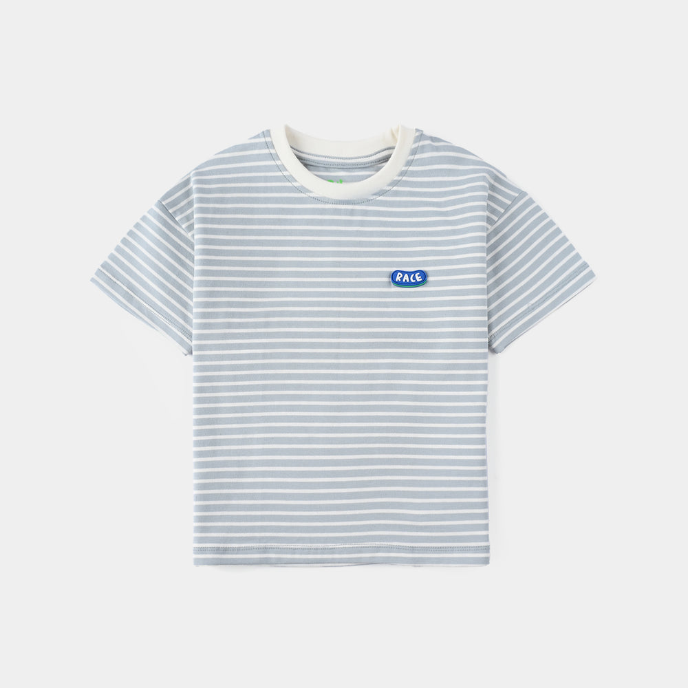 Infant Boys Yarn Dyed Round Neck T-Shirt (Race) - Grey