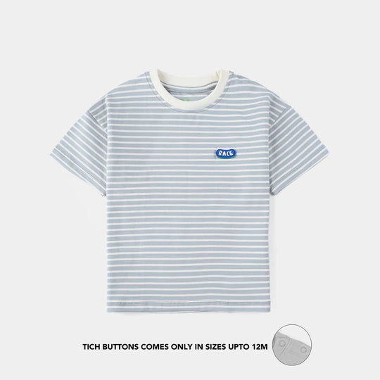 Infant Boys Yarn Dyed Round Neck T-Shirt (Race) - Grey