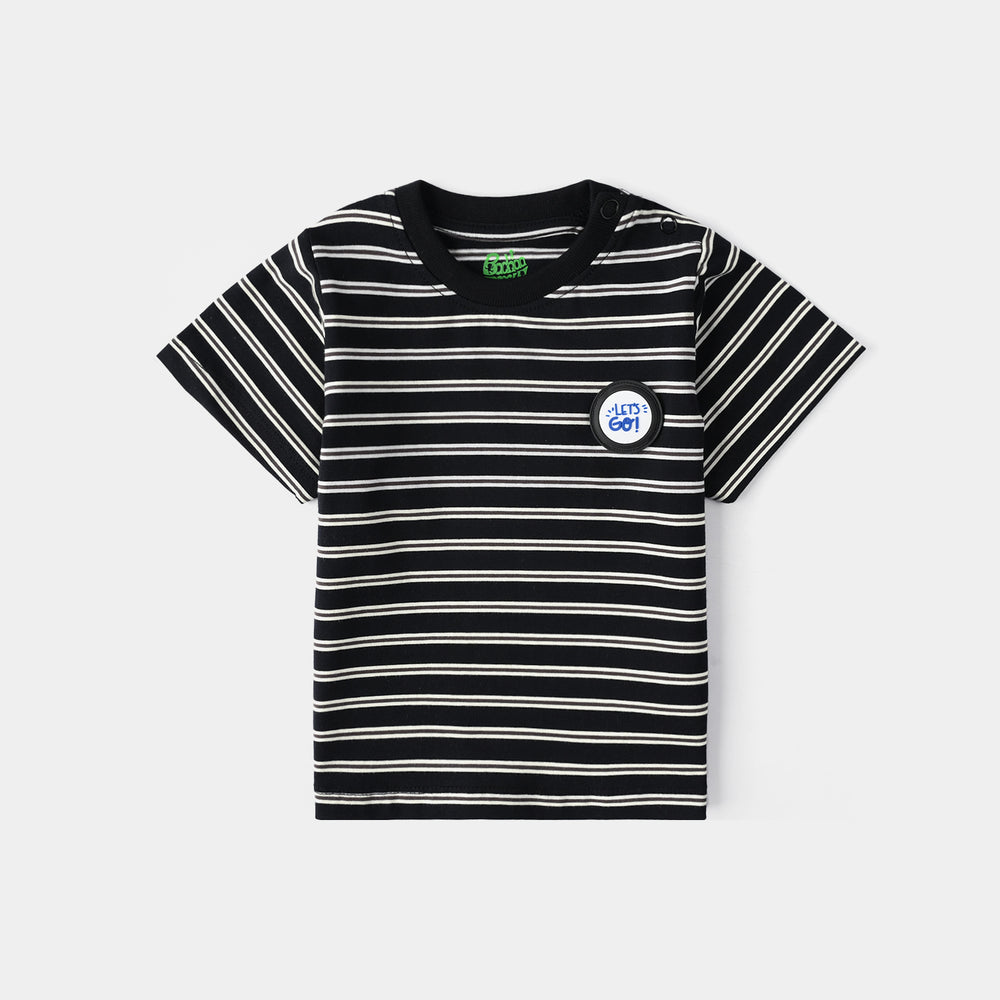 Infant Boys Yarn Dyed Round Neck T-Shirt Lets Go - Black