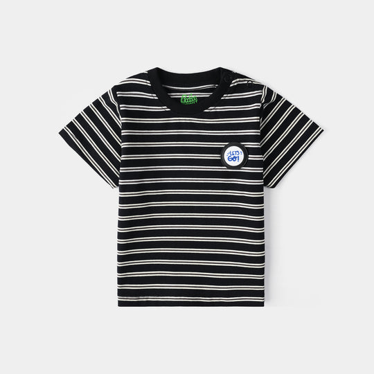 Infant Boys Yarn Dyed Round Neck T-Shirt Lets Go - Black