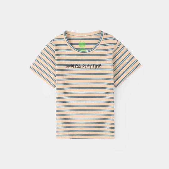Infant Boys Yarn Dyed Round Neck T-Shirt - Brown