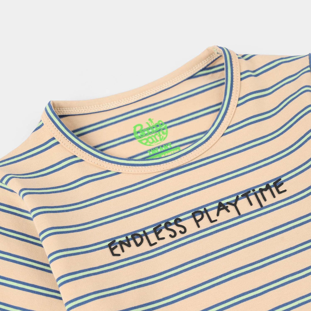 Infant Boys Yarn Dyed Round Neck T-Shirt - Brown