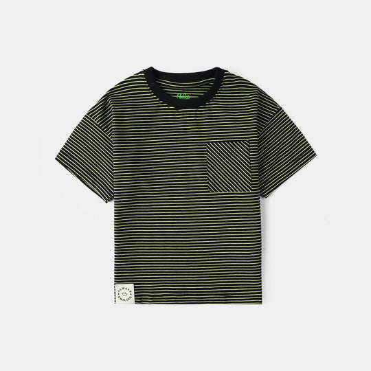 Infant Boys Yarn Dyed Round Neck T-Shirt (Always Smiling) - Black