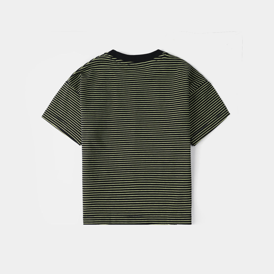 Infant Boys Yarn Dyed Round Neck T-Shirt (Always Smiling) - Black