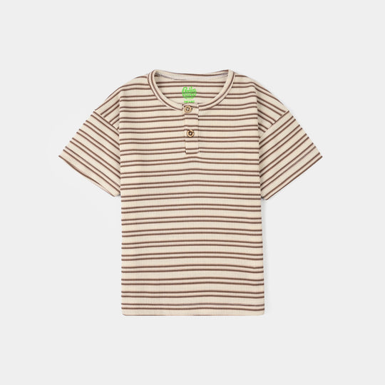 Infant Boys Yarn Dyed Round Neck T-Shirt - Brown