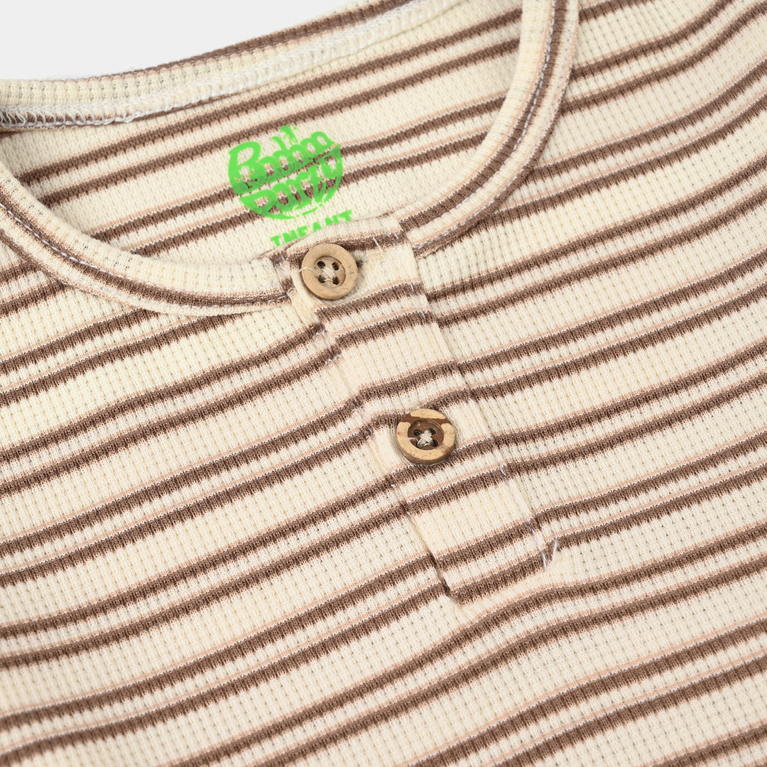 Infant Boys Yarn Dyed Round Neck T-Shirt - Brown