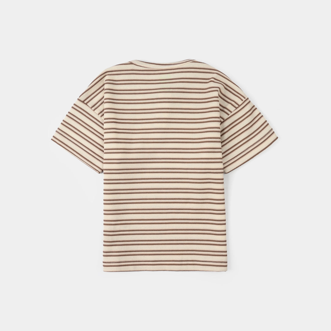 Infant Boys Yarn Dyed Round Neck T-Shirt - Brown
