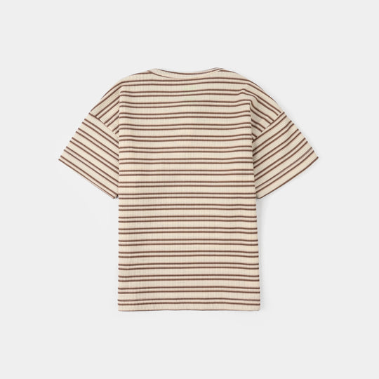 Infant Boys Yarn Dyed Round Neck T-Shirt - Brown