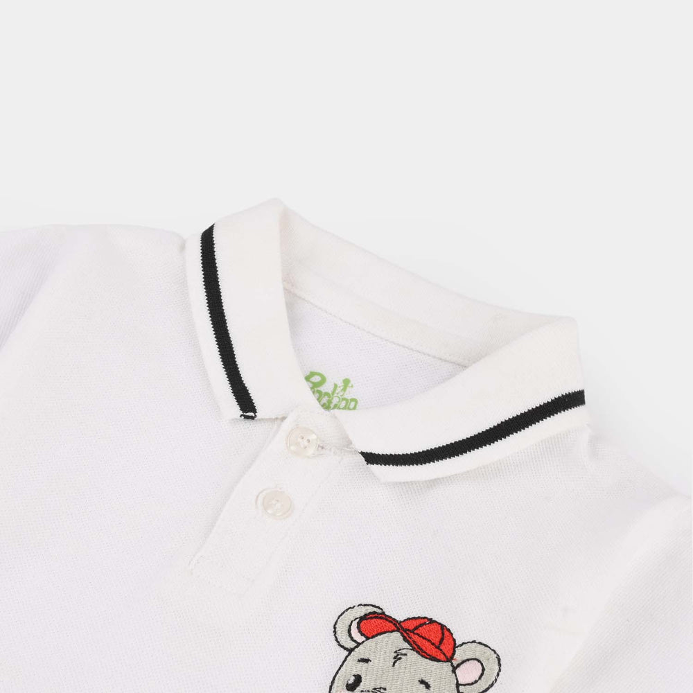 Infant Boys Jumbo Pique Polo (Teddy Bear) - White