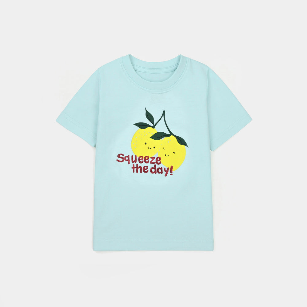 Infant Girls Jersey/Terry T-Shirt (Squeeze the Day) - Blue