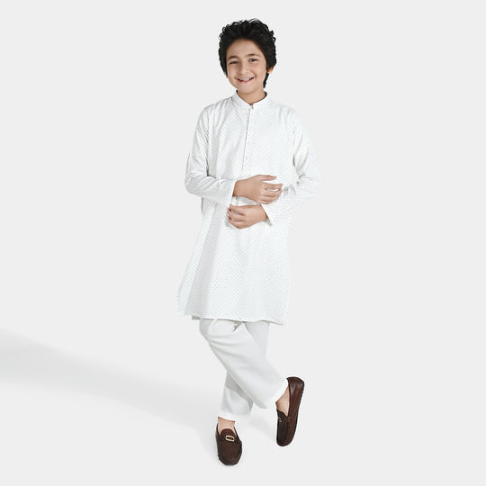 Boys Poly Viscos Kurta Pajama - Off White