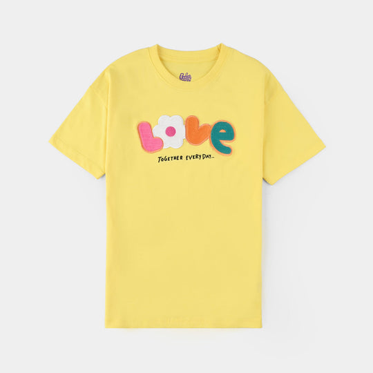 Girls Jersey/Terry T-Shirt (LOVE) - Lemon/Yellow