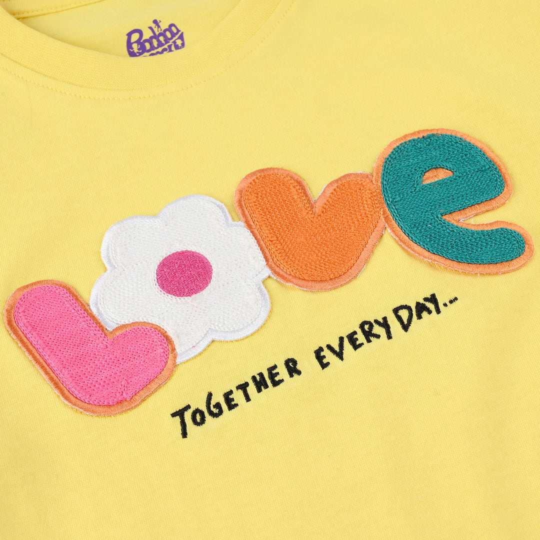 Girls Jersey/Terry T-Shirt (LOVE) - Lemon/Yellow