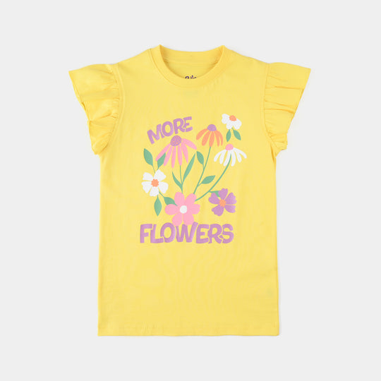 Girls Jersey/Terry T-Shirt (FLOWERS) - Lemon/Yellow