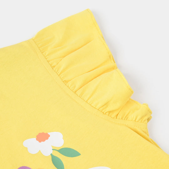 Girls Jersey/Terry T-Shirt (FLOWERS) - Lemon/Yellow