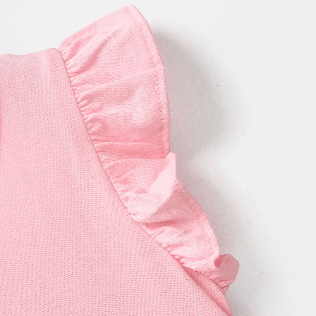 Infant Girls Cotton Jersey Knitted Frock - Pink