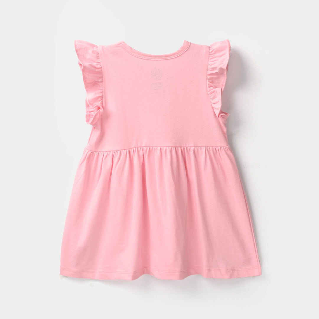 Infant Girls Cotton Jersey Knitted Frock - Pink