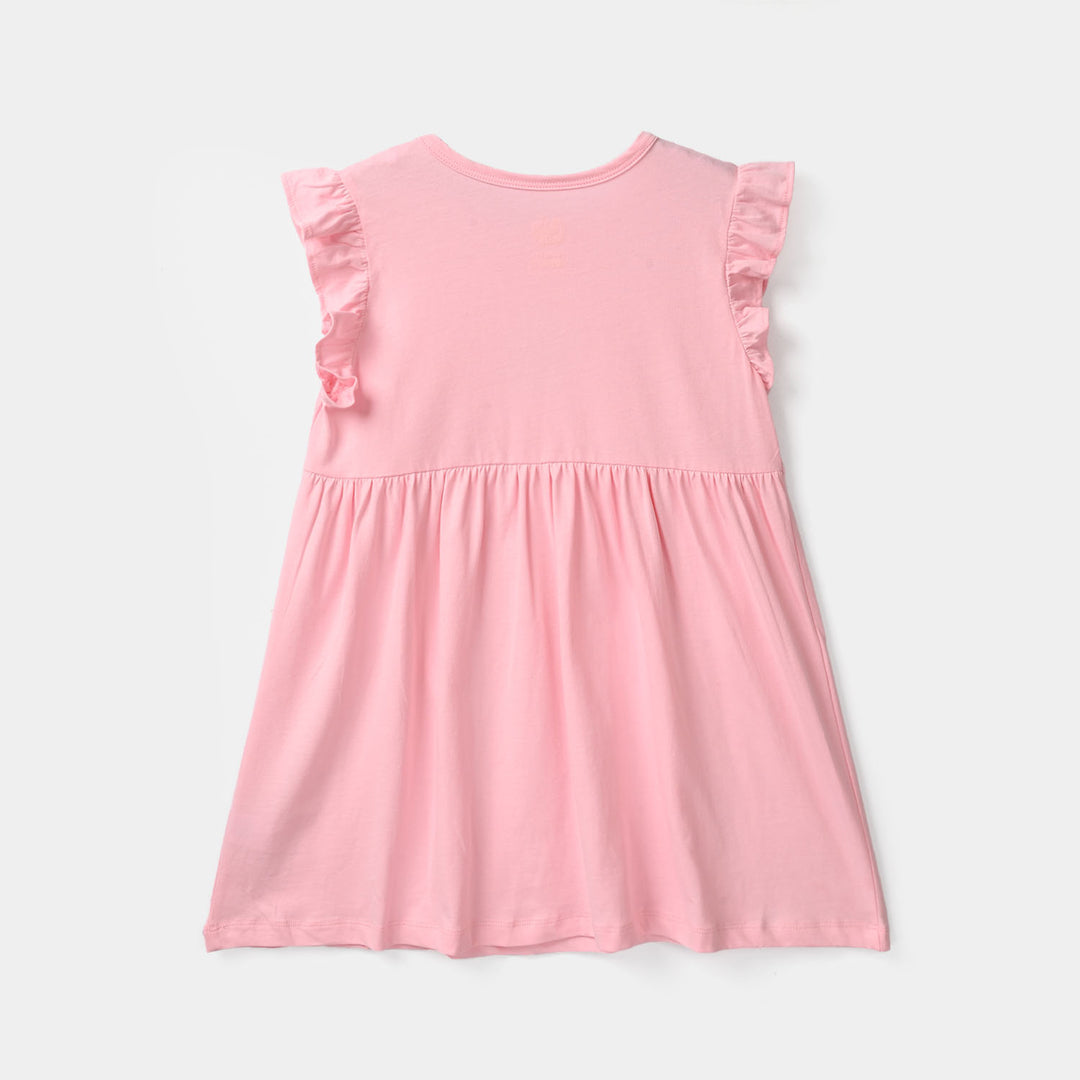Girls Cotton Jersey Knitted Frock - Pink