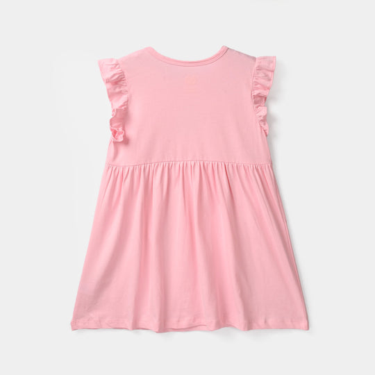 Girls Cotton Jersey Knitted Frock - Pink