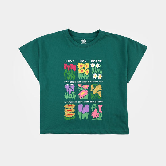 Girls Jersey/Terry T-Shirt (Love Joy Peace) - Green