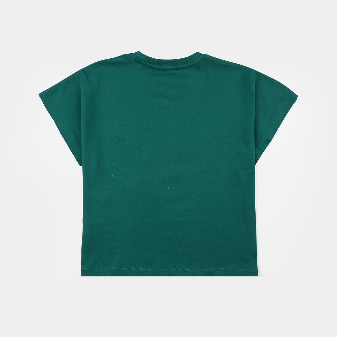Girls Jersey/Terry T-Shirt (Love Joy Peace) - Green