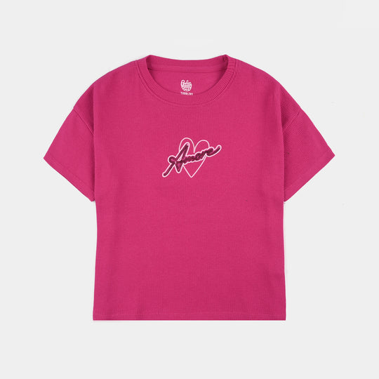 Girls 2x1 Rib T-Shirt (Amore) - Hot Pink