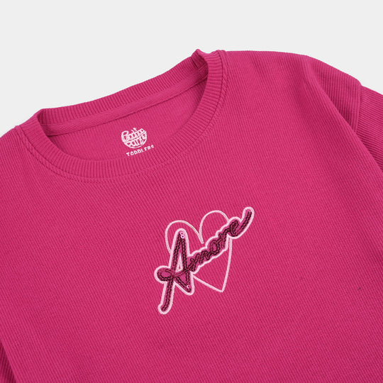 Girls 2x1 Rib T-Shirt (Amore) - Hot Pink