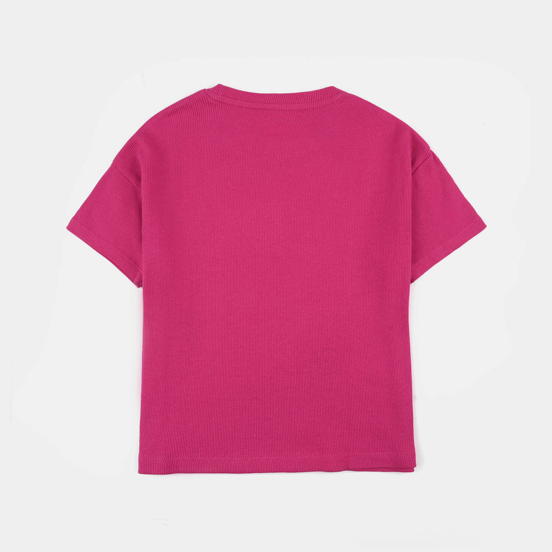 Girls 2x1 Rib T-Shirt (Amore) - Hot Pink