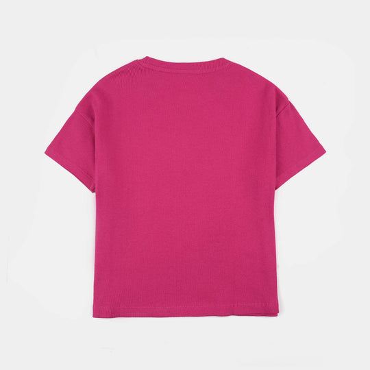 Girls 2x1 Rib T-Shirt (Amore) - Hot Pink