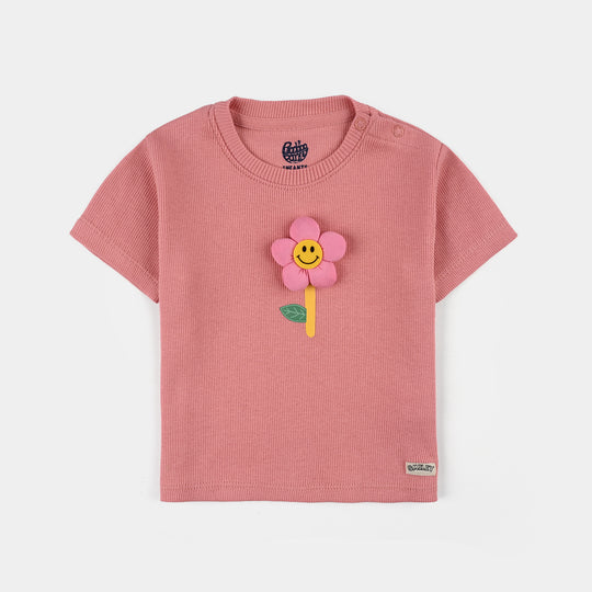 Infant Girls 2x1 Rib T-Shirt (Smile Flower) - Apricot