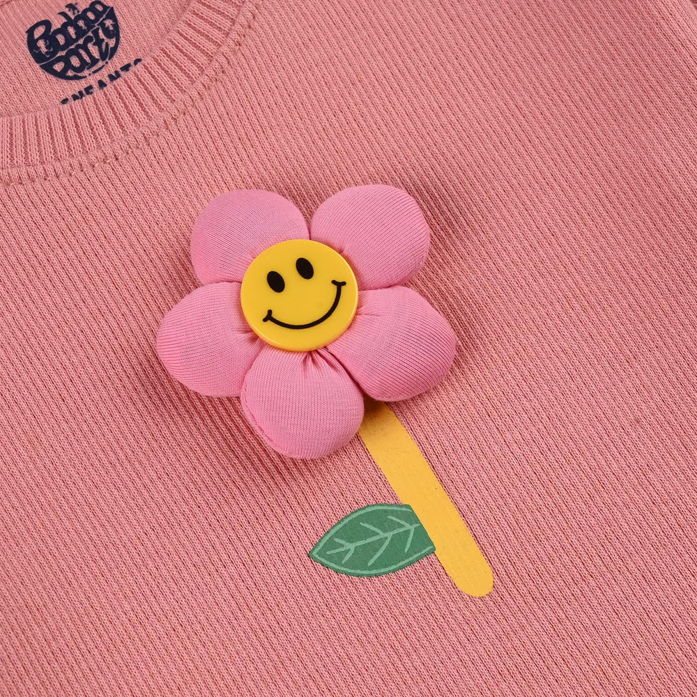 Infant Girls 2x1 Rib T-Shirt (Smile Flower) - Apricot