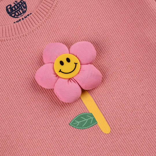 Infant Girls 2x1 Rib T-Shirt (Smile Flower) - Apricot