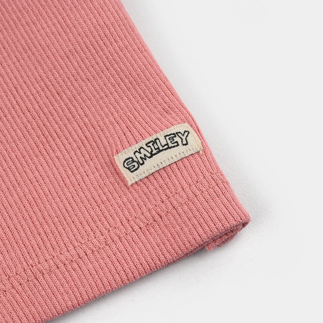 Infant Girls 2x1 Rib T-Shirt (Smile Flower) - Apricot