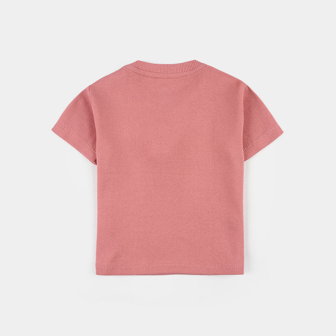 Infant Girls 2x1 Rib T-Shirt (Smile Flower) - Apricot