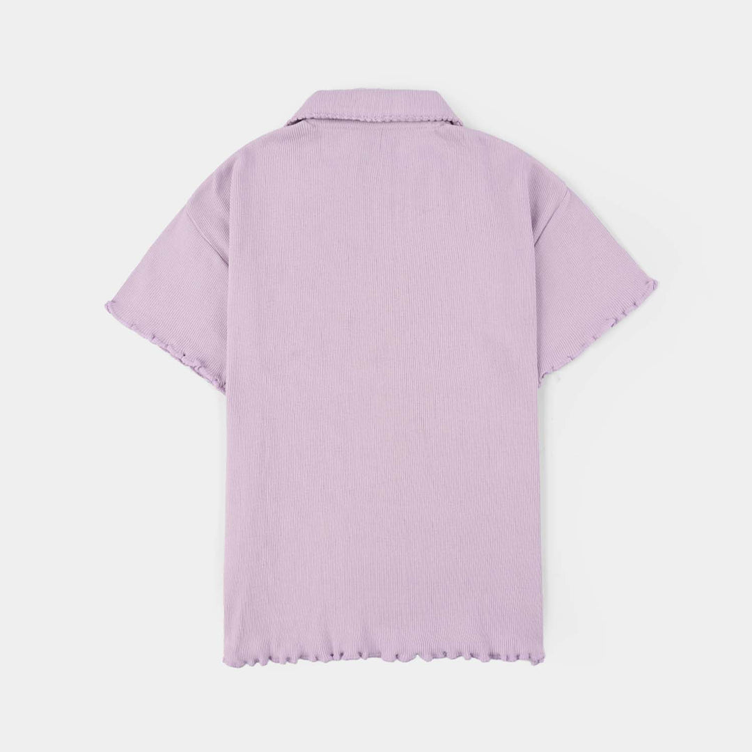 Girls 2x1 Rib T-Shirt (Daisy) - Lilac