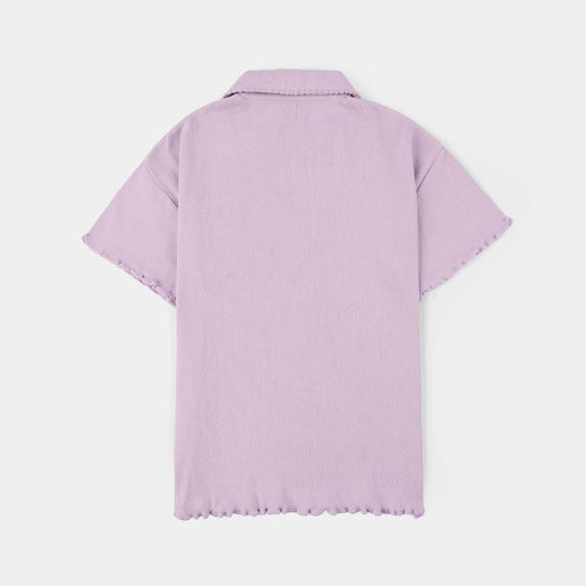 Girls 2x1 Rib T-Shirt (Daisy) - Lilac
