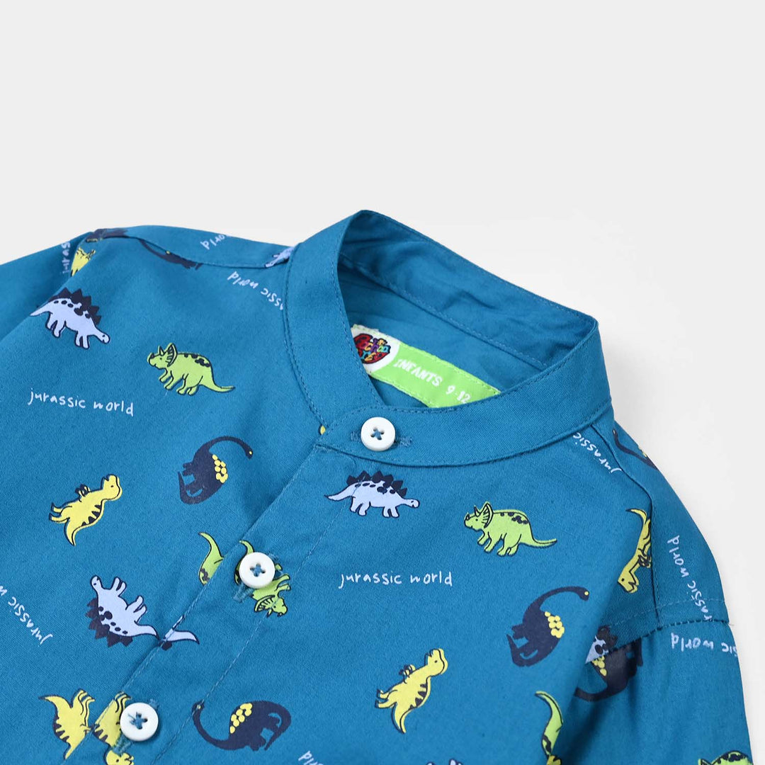 Infant Boys Cotton Poplin Shirt (Dinosaurs) - Blue